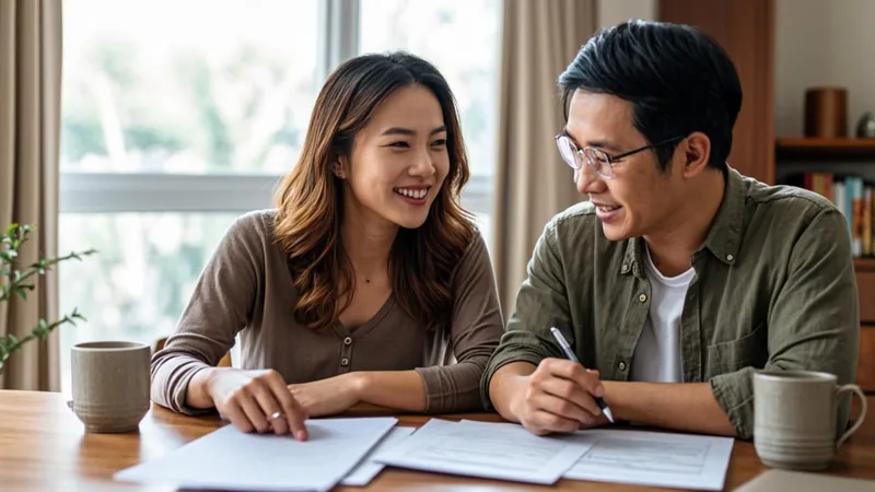 Couple reviewing investment account statements together at a kitchen table