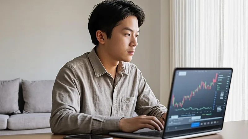 Young professional reviewing a brokerage statement on a laptop at a home desk