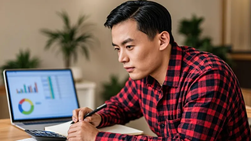 Advisor reviewing business entity structure charts on a laptop at a desk