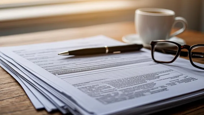 Tax form on a wooden desk beside a pen