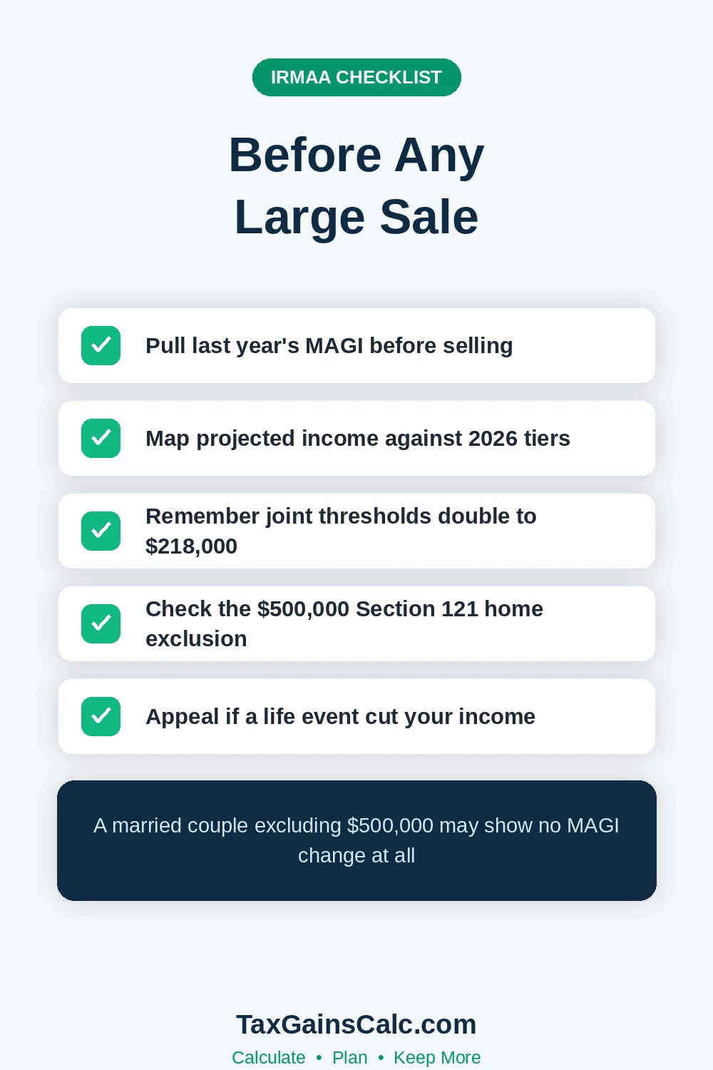 Checklist for planning capital gains before Medicare IRMAA applies