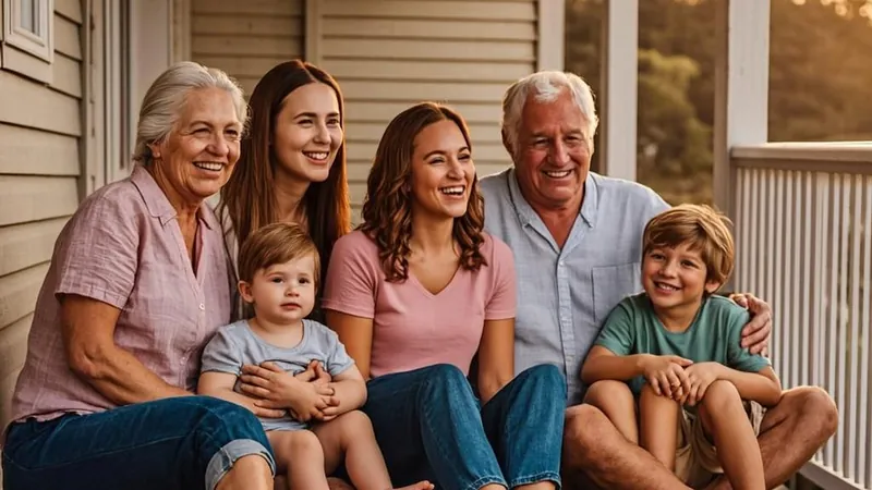 Family on a porch representing holding a vacation home for a stepped-up inheritance