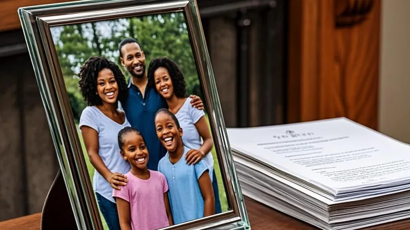 A family portrait on a mantel with a trust document beside it