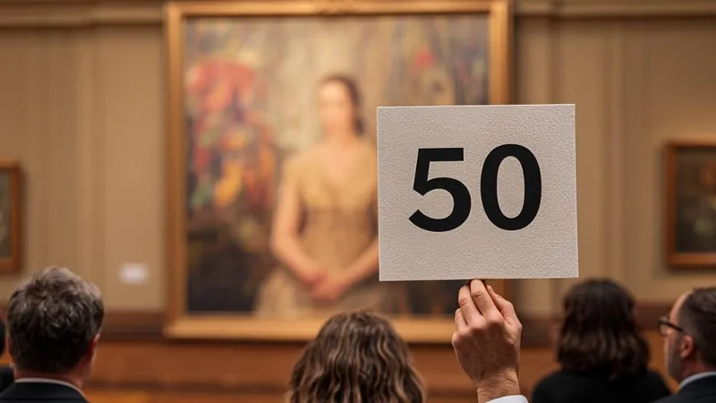 Auction room paddle raised during a fine art sale