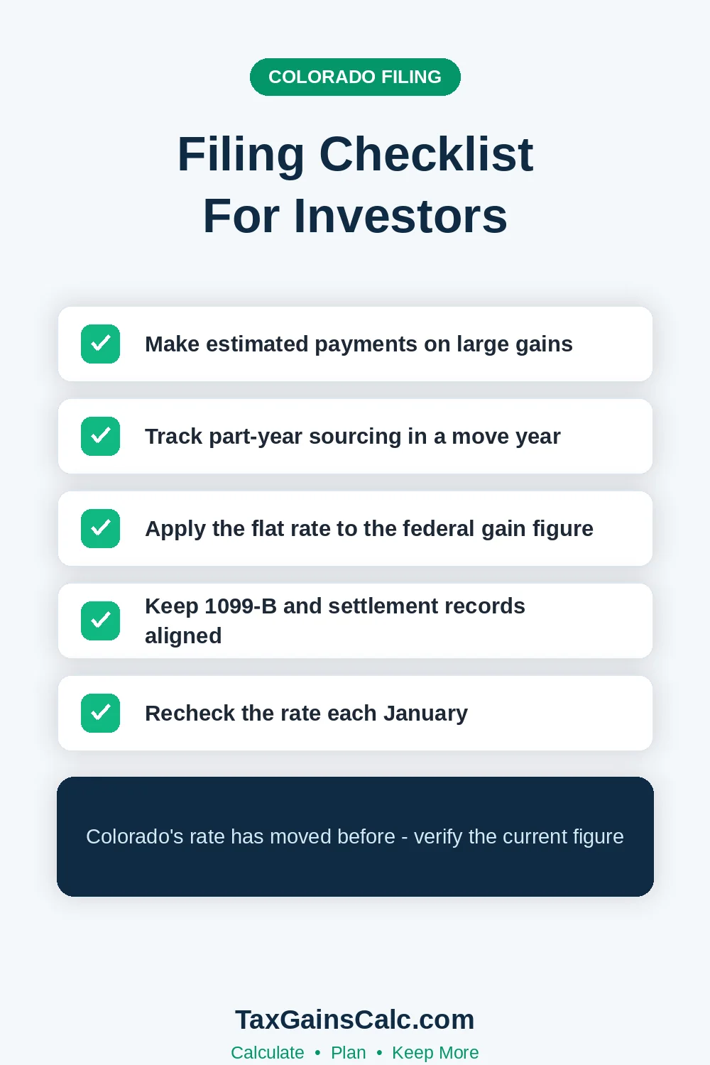 Checklist for filing Colorado capital gains