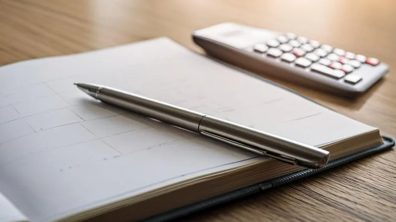 Desk calendar with pen and calculator for quarterly planning