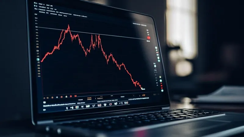 Trading screens showing red declining chart during market selloff