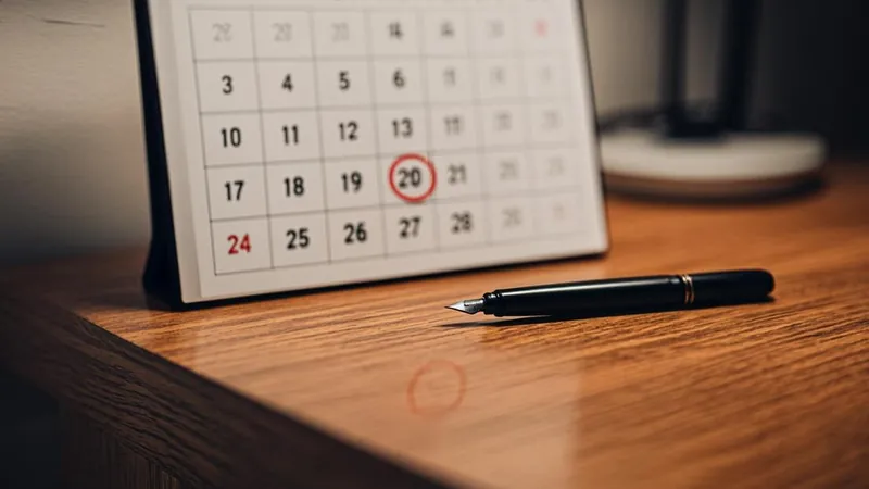 Desk calendar with a circled date beside a fountain pen