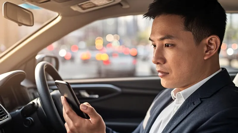Gig driver checking delivery earnings on a phone mounted in the car