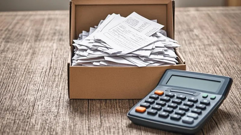 Shoebox of business receipts organized for tax records