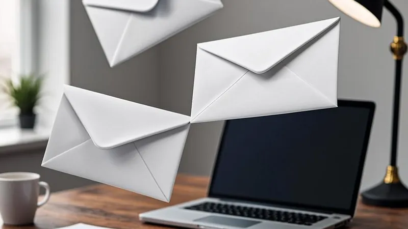 An abstract flow diagram of envelopes moving between desks