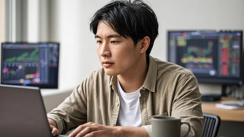 Crypto investor reviewing an exchange portfolio on a laptop at home