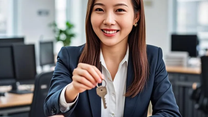 A title company office with a closing agent handing over keys