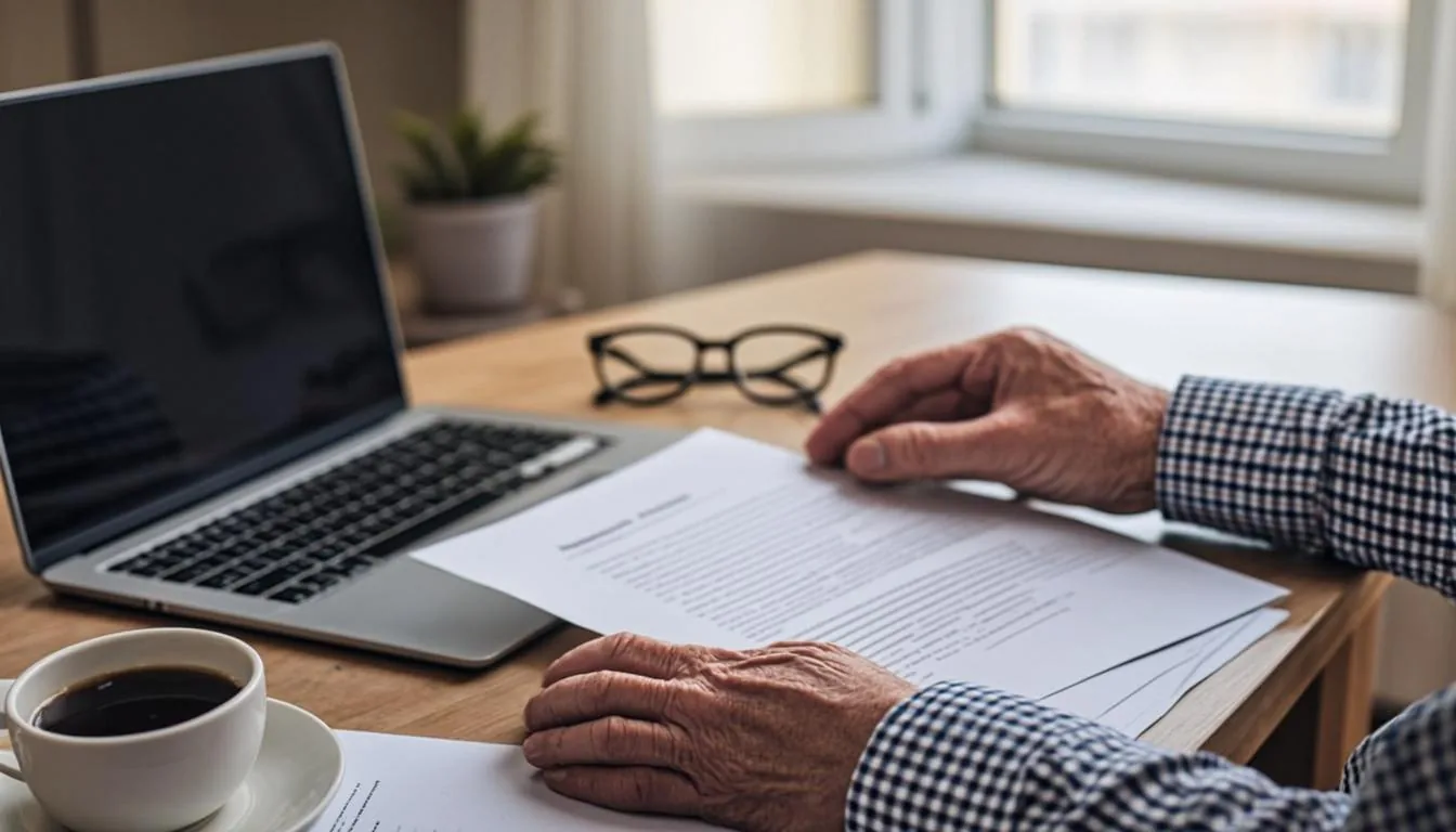 Home sale closing statement reviewed at a dining table