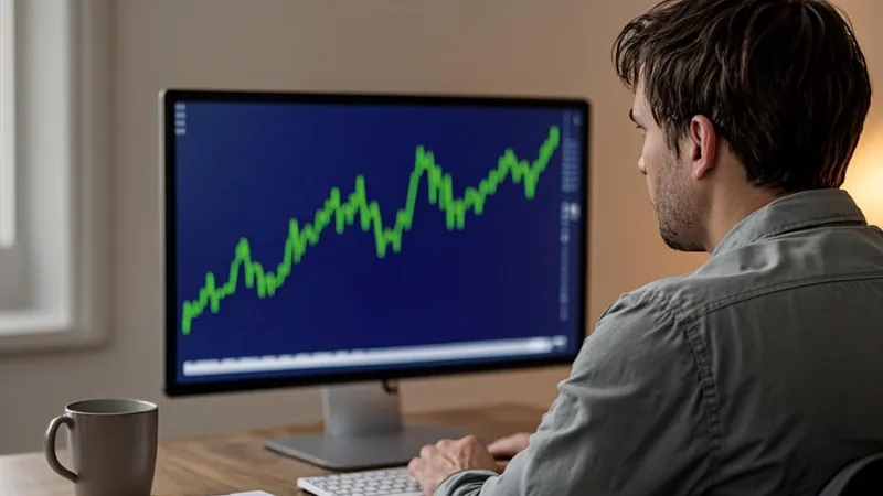 Investor reviewing investment portfolio charts on a laptop screen at home