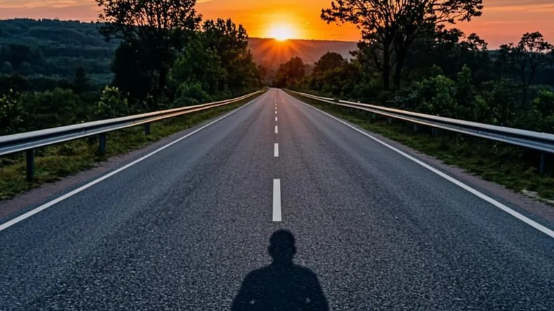 A fork in a road splitting into two paths at dusk