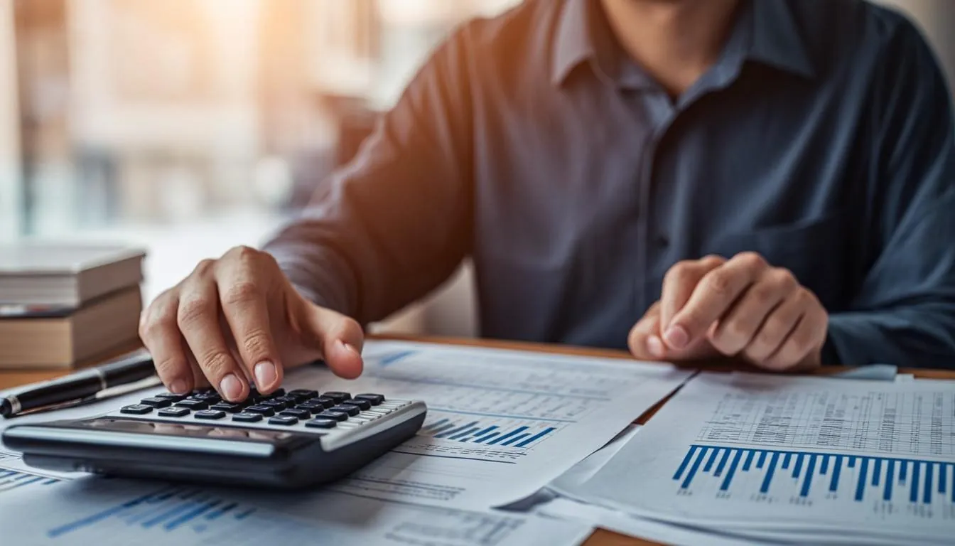 Investor checking income documents against tax threshold figures on a calculator