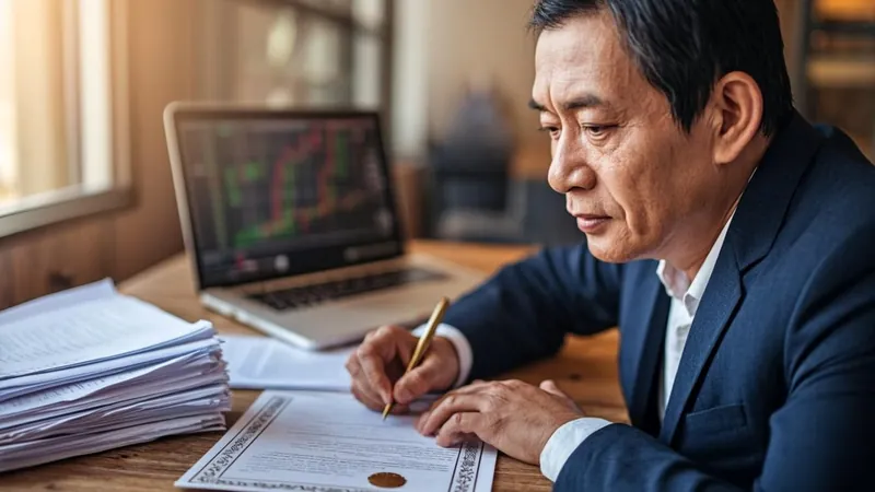 Founder signing share certificate documents at a startup office desk