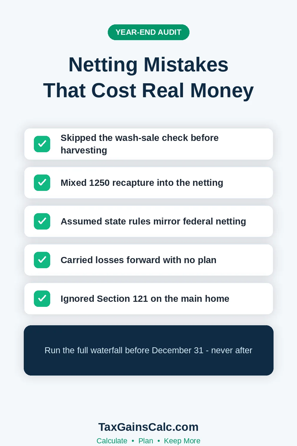 Checklist of netting mistakes when offsetting real estate gains