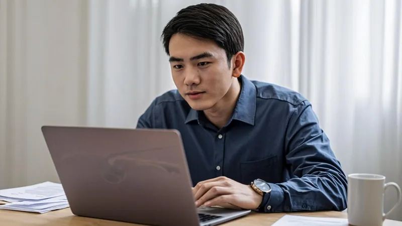 Investor reviewing printed fund statements at a kitchen table with a laptop nearby