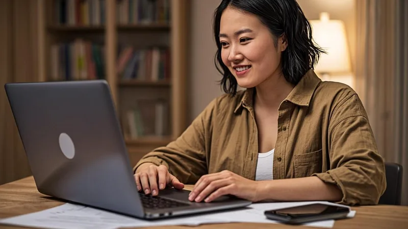 Person paying bills on a laptop at home with tax envelopes on the desk
