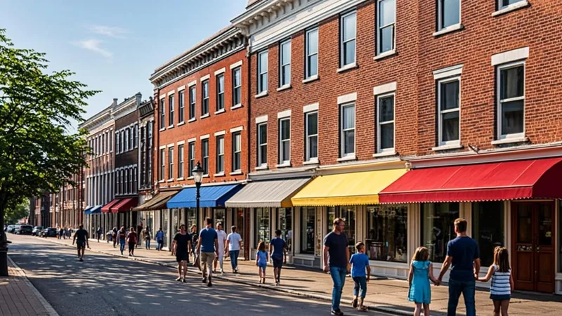 Renovated mixed-use buildings in a revitalized opportunity zone neighborhood