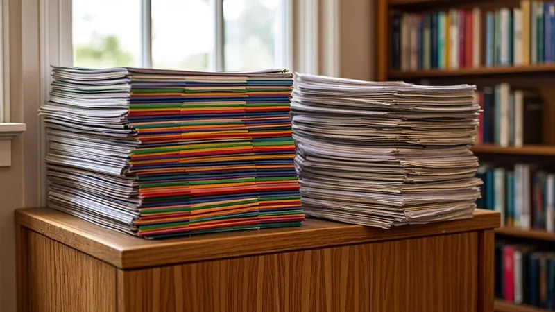 Organized document folders stacked on a cabinet in a home office