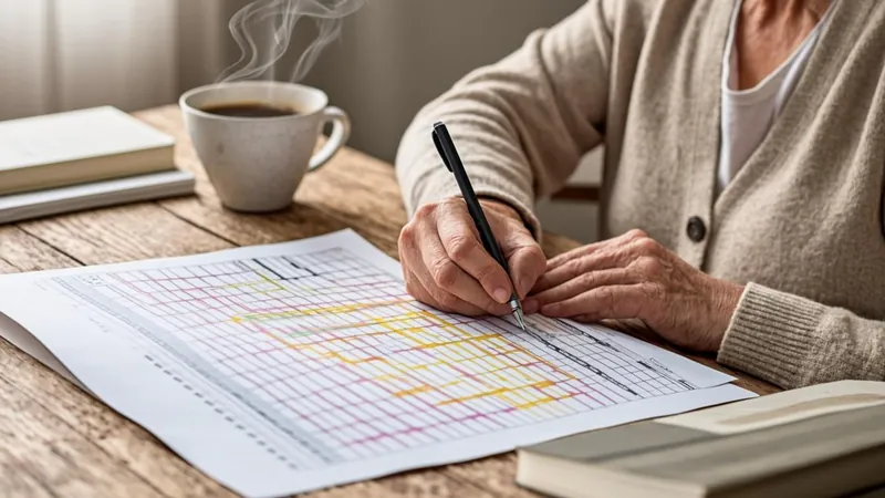 Person marking milestone dates on a paper timeline planner at a desk