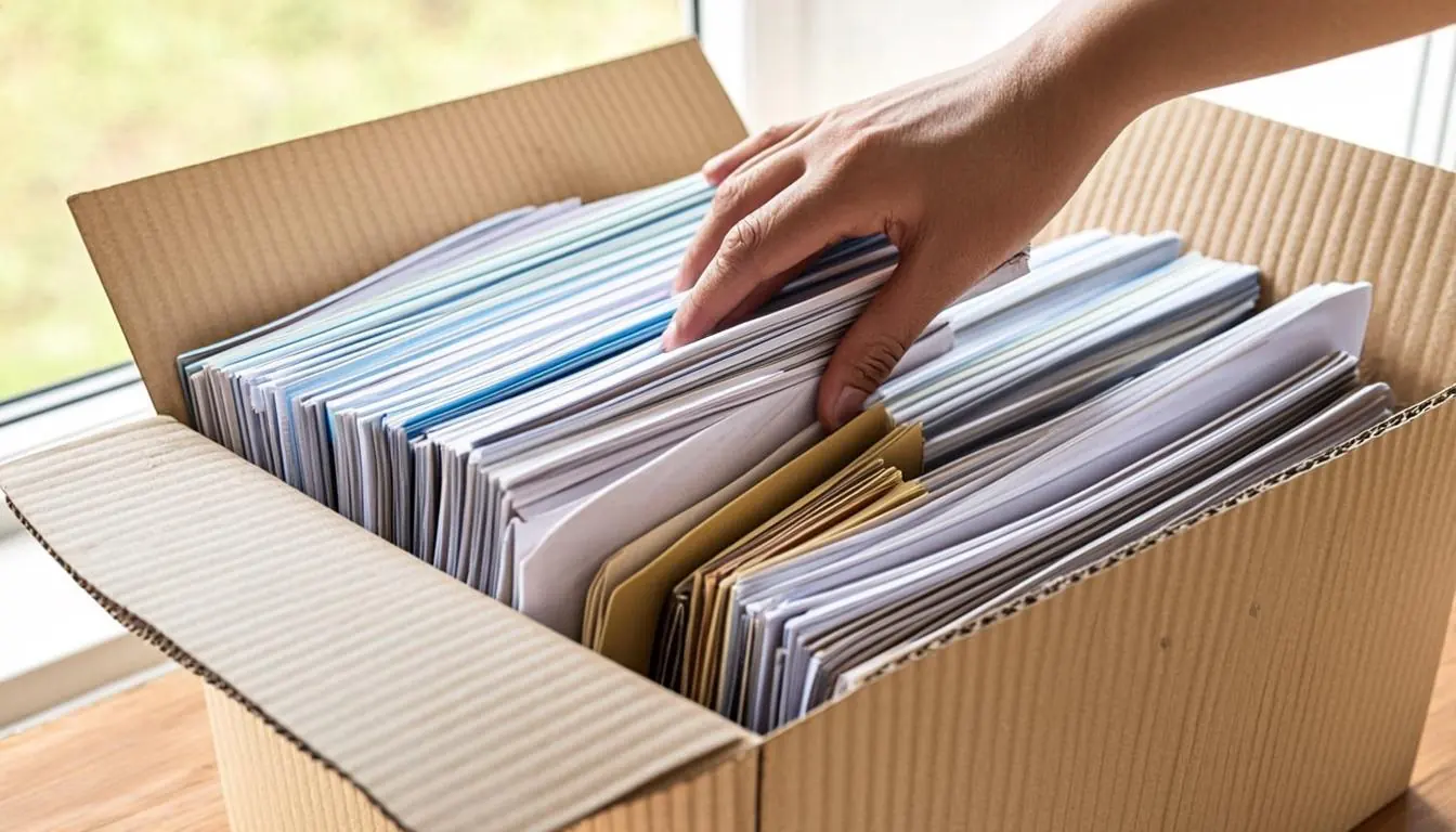 Box of property purchase records and improvement receipts used to calculate adjusted basis