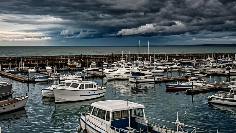 Calm harbor under a distant storm representing spending through down markets