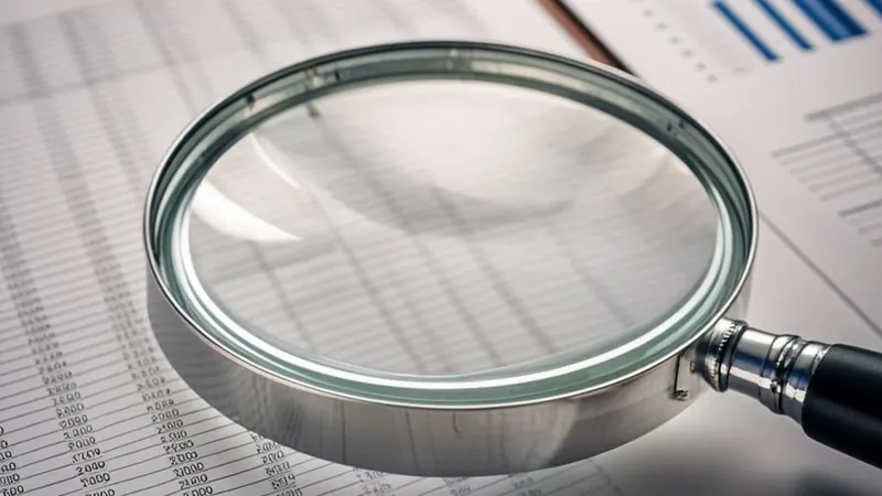 A magnifying glass over a spreadsheet of holdings on a desk