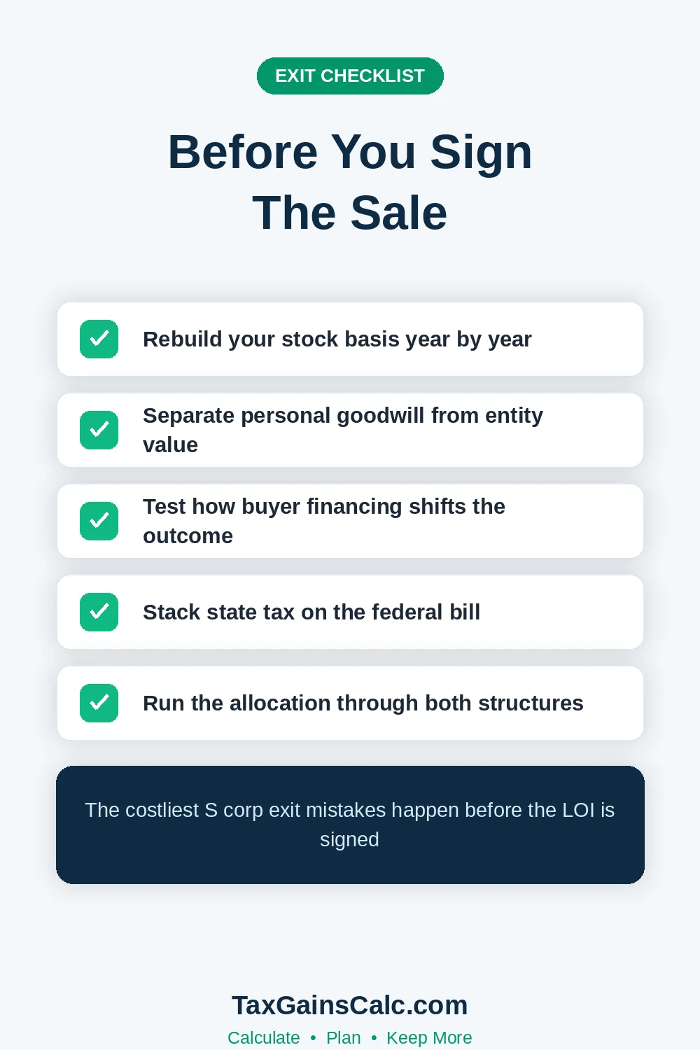 Checklist for S corporation owners preparing a stock sale