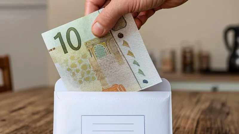 Hand with envelope representing the interest portion of a bond redemption