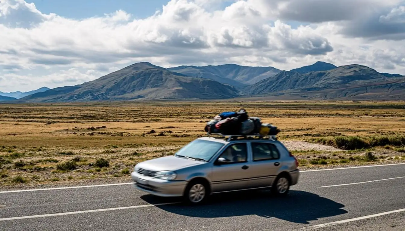 Packed car on an open highway heading toward a state line during a tax-driven relocation
