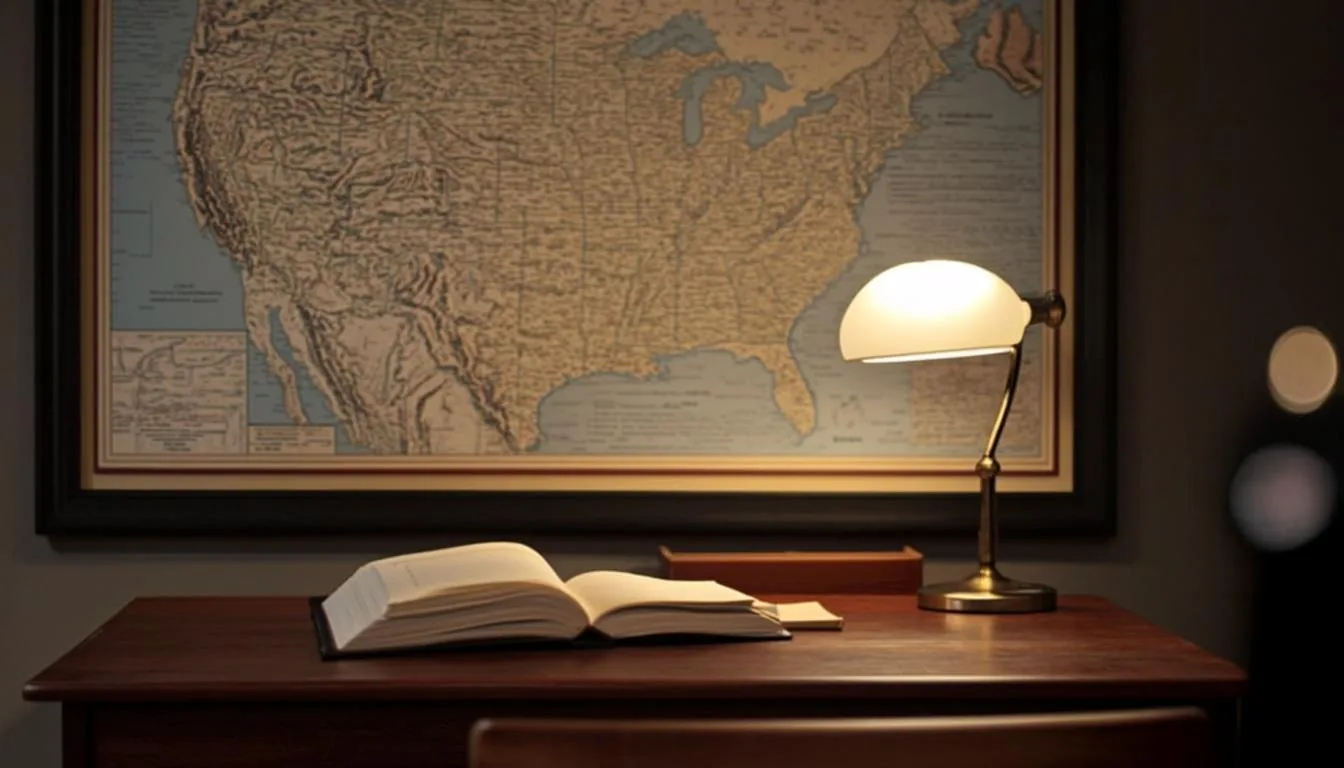 Wall map of the United States on an office wall during a state tax comparison discussion