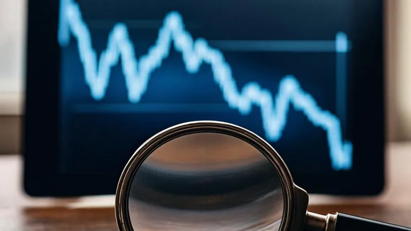 Declining chart with magnifying glass representing netting losses before savings