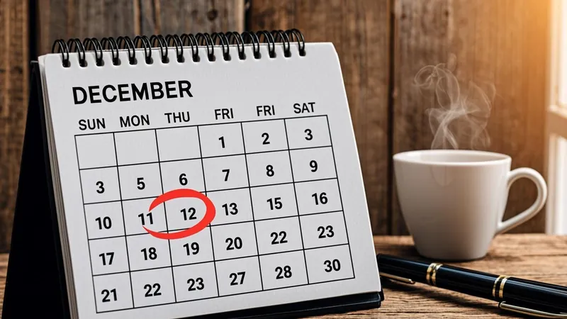 Desk calendar showing December with one date circled in red