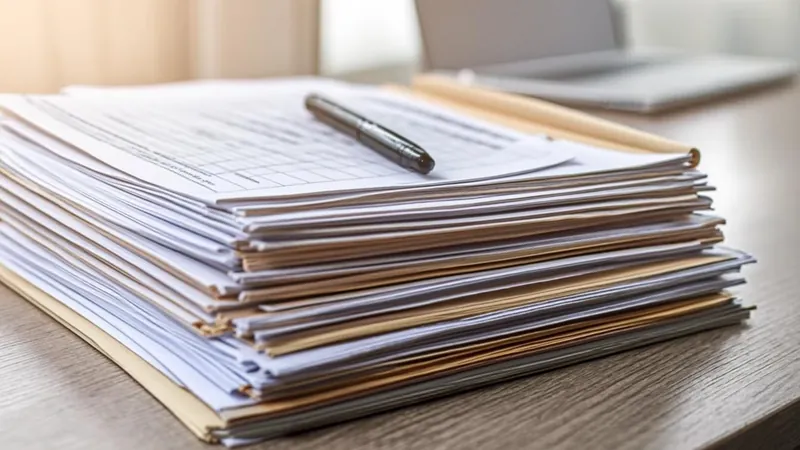 Organized folders of trade confirmation documents on an office desk
